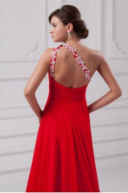 Chiffon Asymmetrical Column Dress with Embroidery