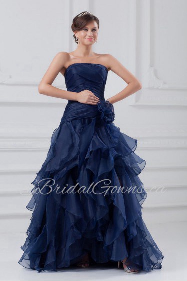 Organza Strapless A Line Dress with Hand-made Flower