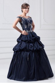 Taffeta Off-the-Shoulder Ball Gown with Embroidery