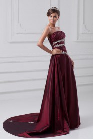 Taffeta Strapless A Line Dress with Embroidery