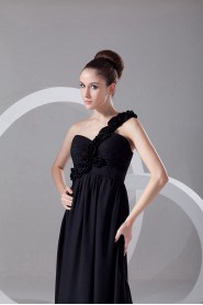 Chiffon One Shoulder Empire Dress with Hand-made Flowers