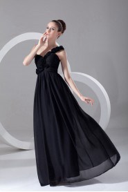 Chiffon One Shoulder Empire Dress with Hand-made Flowers