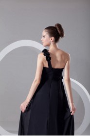 Chiffon One Shoulder Empire Dress with Hand-made Flowers