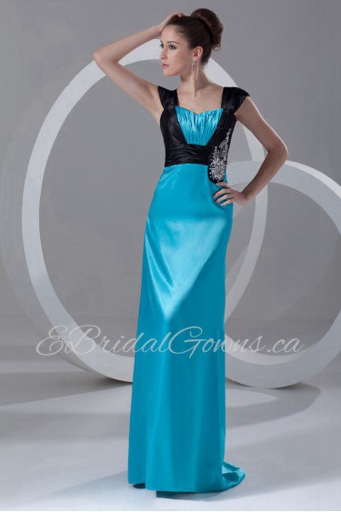 Chiffon and Satin Straps Column Dress with Embroidery