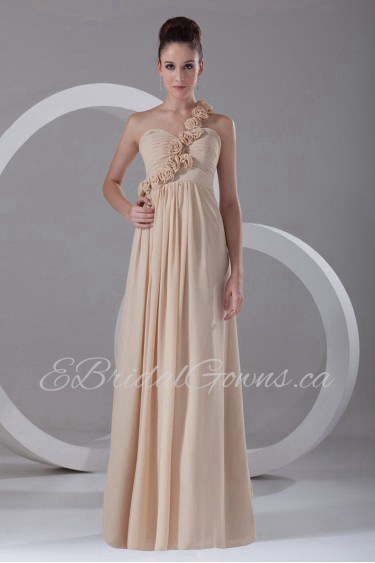 Chiffon One Shoulder Empire Dress with Embroidery