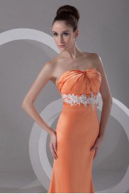Satin Strapless Ankle-Length Column Dress with Embroidery