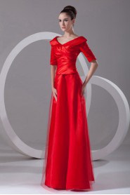 Satin and Net Portrait A Line Dress with Half-Sleeves