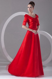 Satin and Net Portrait A Line Dress with Half-Sleeves