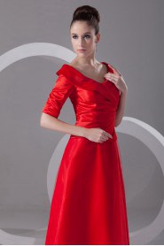 Satin and Net Portrait A Line Dress with Half-Sleeves