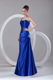 Satin Scoop A Line Dress with Directionally Ruched Bodice