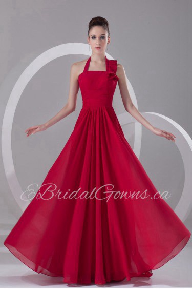 Chiffon Halter Long Dress In Red