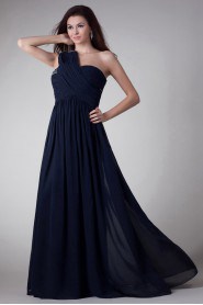 Chiffon One Shoulder Column Dress with Embroidery