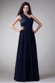 Chiffon One Shoulder Column Dress with Embroidery