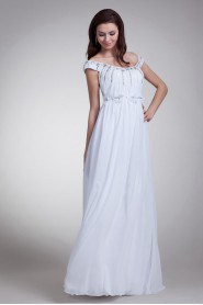 Chiffon Off-the-Shoulder Column Dress with Embroidery