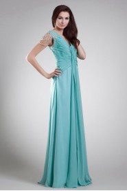 Chiffon V-Neck Column Dress with Embroidery