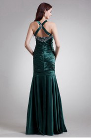 Satin Halter Sheath Dress with Embroidery