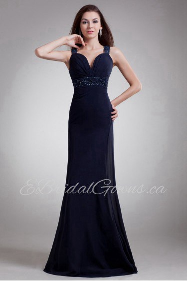 Chiffon Straps Sheath Dress with Embroidery