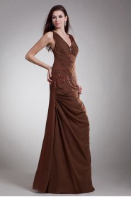 Chiffon V-Neck Column Dress with Embroidery