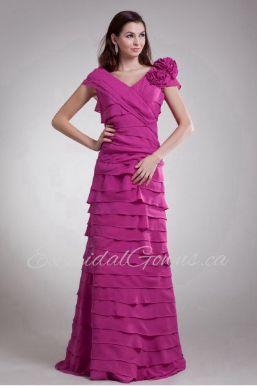 Chiffon V-Neck Column Dress with Hand-made Flower