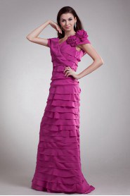 Chiffon V-Neck Column Dress with Hand-made Flower