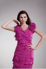 Chiffon V-Neck Column Dress with Hand-made Flower