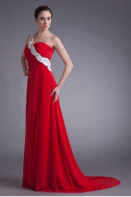 Chiffon One Shoulder A Line Dress with Embroidery