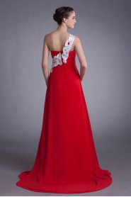 Chiffon One Shoulder A Line Dress with Embroidery