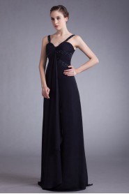 Chiffon Straps Column Dress with Embroidery