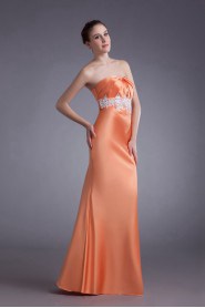 Satin Strapless Sheath Dress with Embroidery