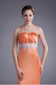 Satin Strapless Sheath Dress with Embroidery