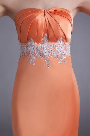 Satin Strapless Sheath Dress with Embroidery