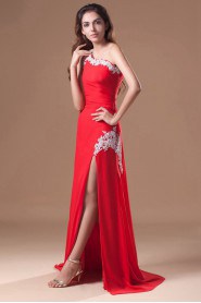 Chiffon One Shoulder Sheath Dress with Embroidery