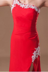 Chiffon One Shoulder Sheath Dress with Embroidery