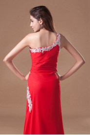 Chiffon One Shoulder Sheath Dress with Embroidery