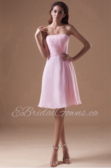 Chiffon Strapless Knee Length Dress