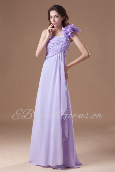 Chiffon One Shoulder Column Dress with Hand-made Flowers