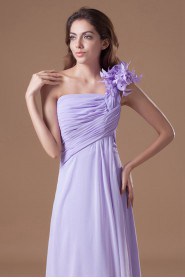 Chiffon One Shoulder Column Dress with Hand-made Flowers