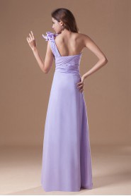 Chiffon One Shoulder Column Dress with Hand-made Flowers