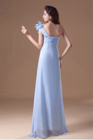 Chiffon One Shoulder Column Dress with Hand-made Flowers
