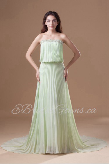 Chiffon Strapless Column Dress with Embroidery