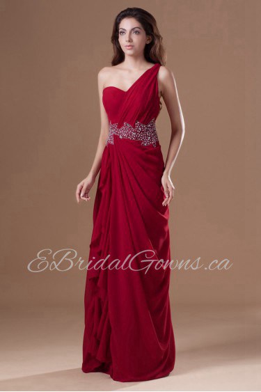 Chiffon One Shoulder Column Dress with Embroidery