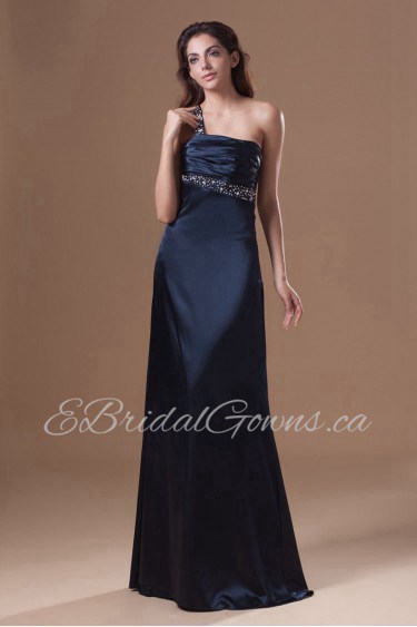 Satin One Shoulder Column Dress with Embroidery