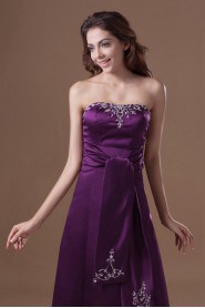 Satin Strapless A Line Dress with Embroidery