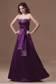 Satin Strapless A Line Dress with Embroidery