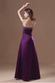 Satin Strapless A Line Dress with Embroidery