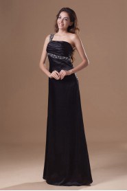 Satin One Shoulder Sheath Dress with Embroidery