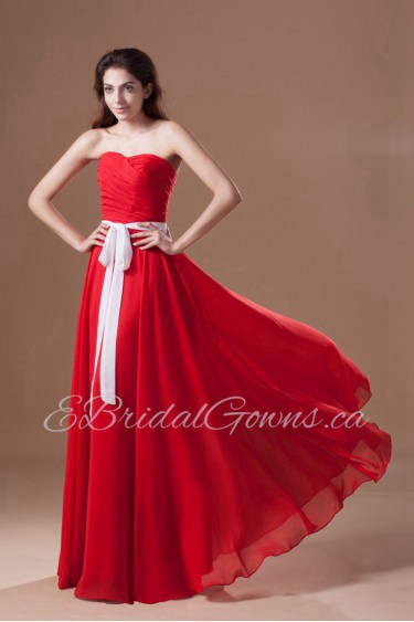 Chiffon Sweetheart Column Dress with Sash