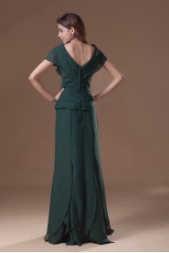 Chiffon V-Neck Column Dress with Cap Sleeve