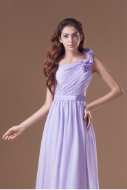 Chiffon One Shoulder Column Dress with Hand-made Flowers