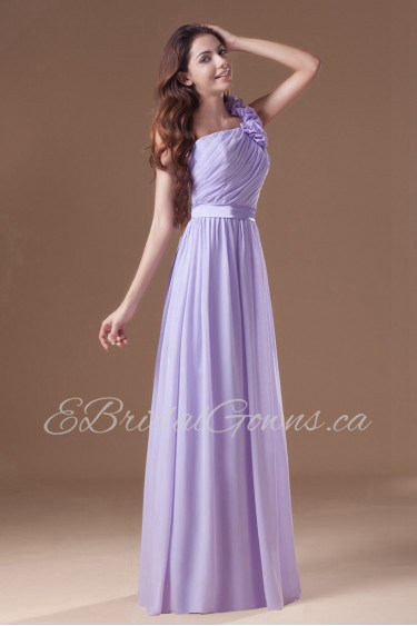 Chiffon One Shoulder Column Dress with Hand-made Flowers